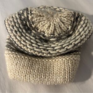 Cream Knitted Hat in Cream and Outdoors Cold Weather Raffaello Bettini.  SKU 7